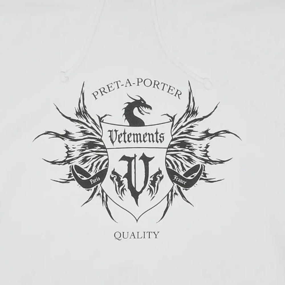 VETEMENTS Pret-a-Porter White Hoodie With Black Graphic - Picture 3 of 8